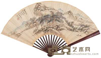 吕浩 丙辰（1916）年作 独钓春山 成扇 24×69cm